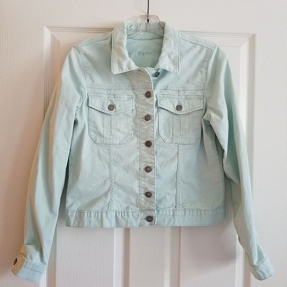mint green jean jacket